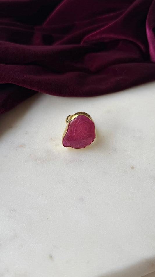 Natural Agate Statement Brass Ring – Handcrafted Adjustable Gemstone Jewelry