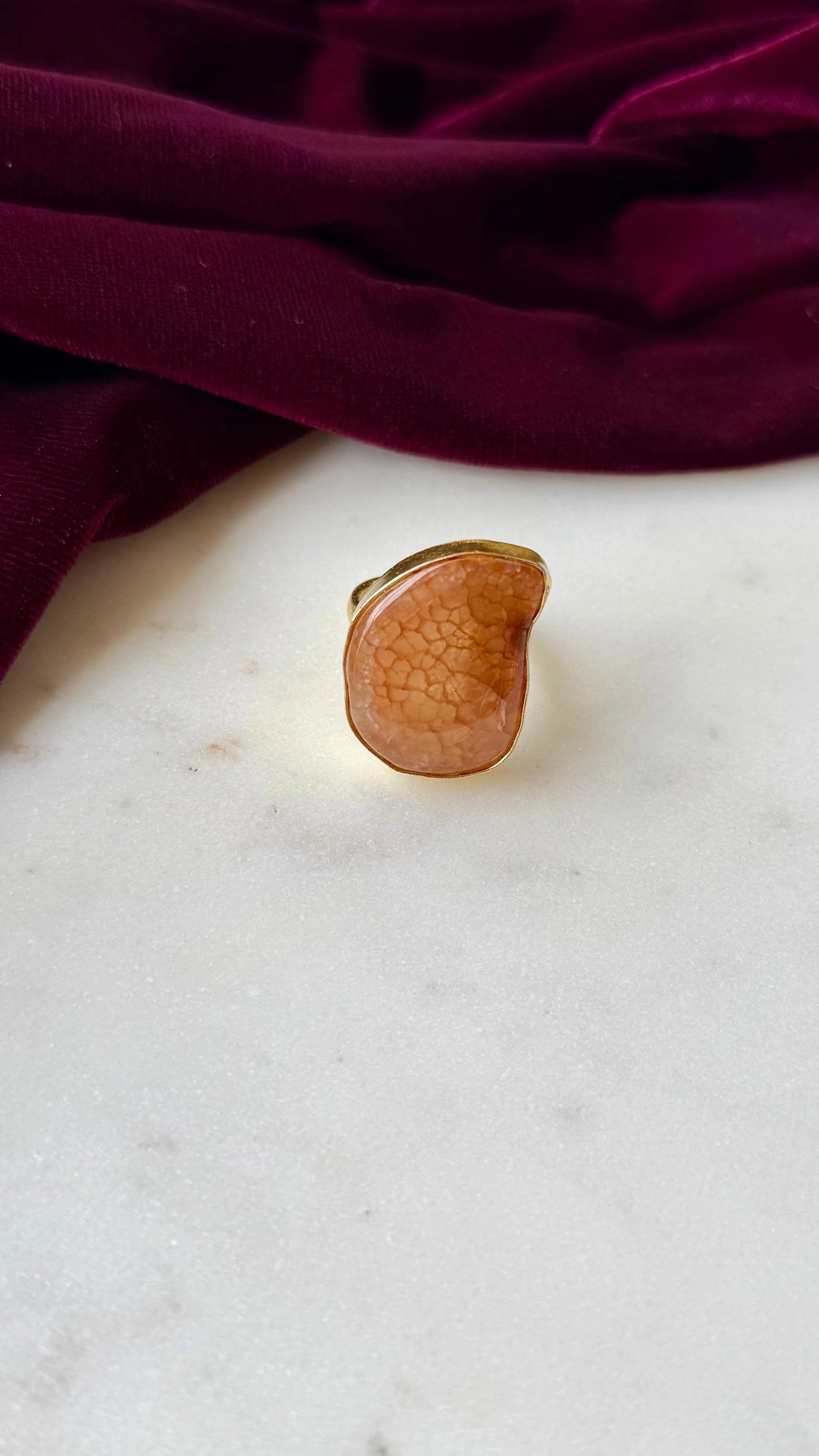 Natural Agate Statement Brass Ring – Handcrafted Adjustable Gemstone Jewelry
