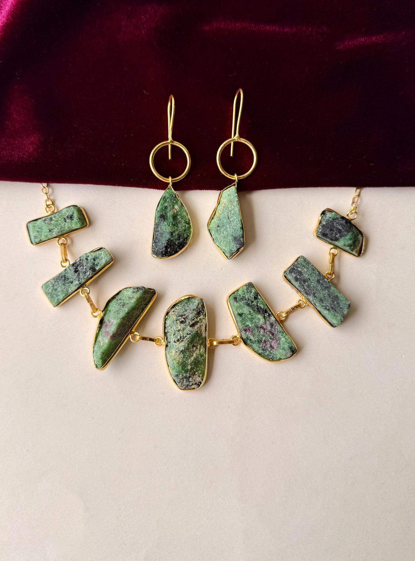 Handcrafted Brass Jewelry | Minimalist Earrings & Raw Stone Necklace Sets
