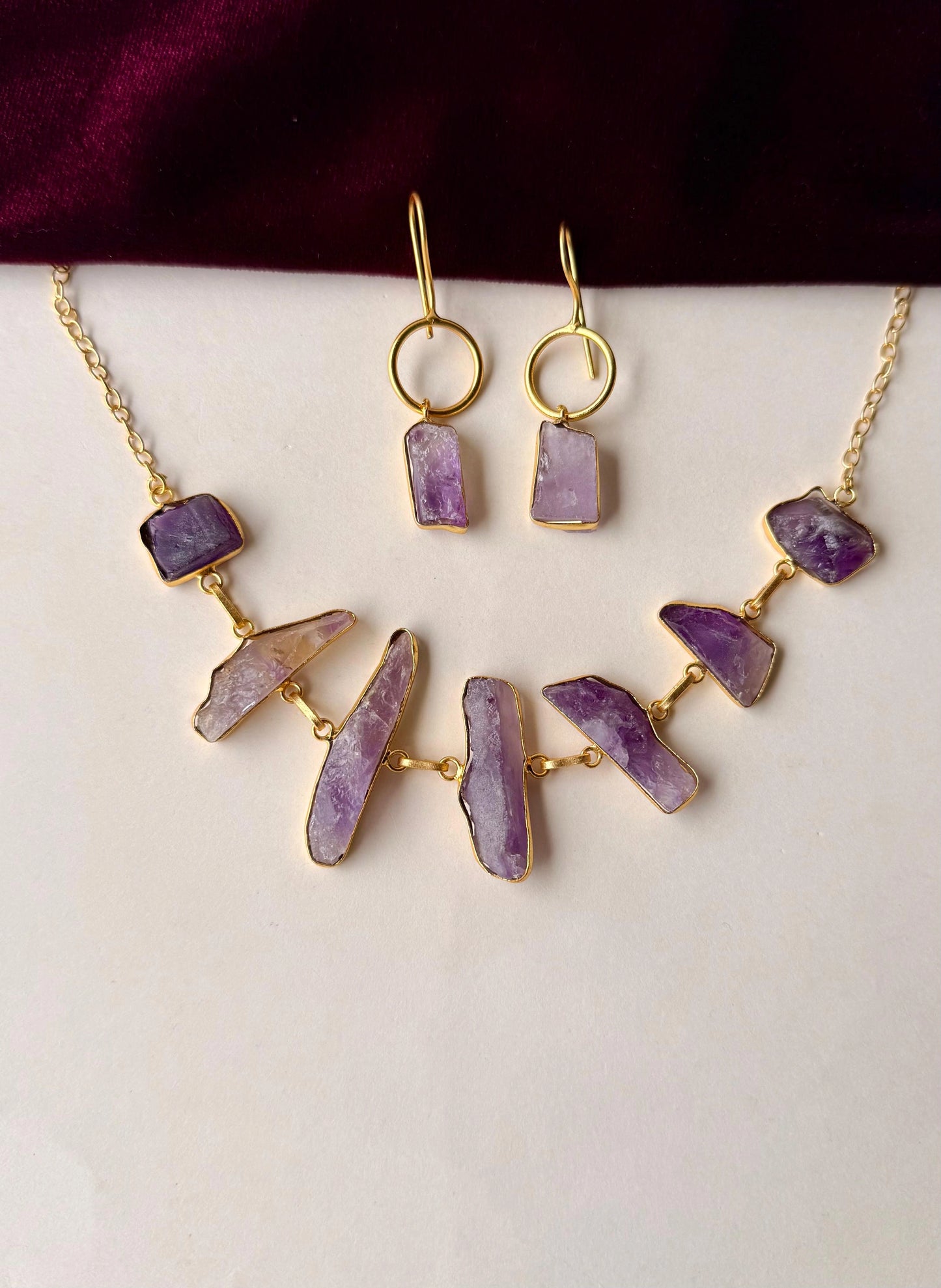 Handcrafted Brass Jewelry | Minimalist Earrings & Raw Stone Necklace Sets