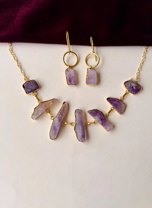Handcrafted Brass Jewelry | Minimalist Earrings & Raw Stone Necklace Sets
