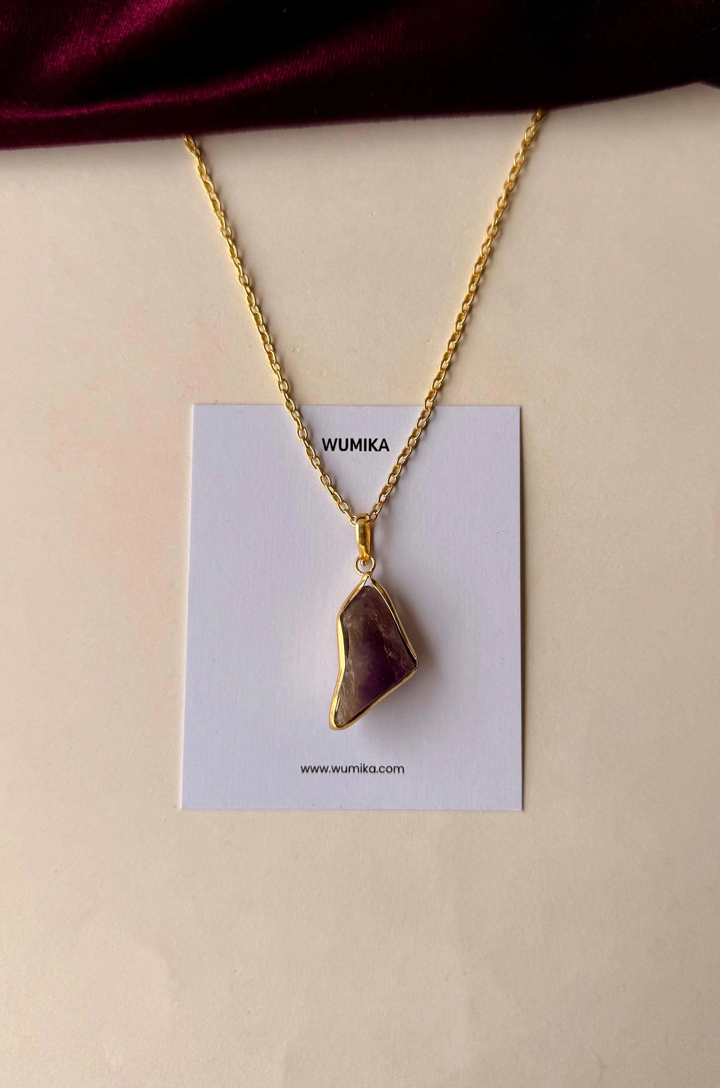 Handmade Brass Necklace with Raw Crystal Gemstone Pendant – Boho Chic Jewelry