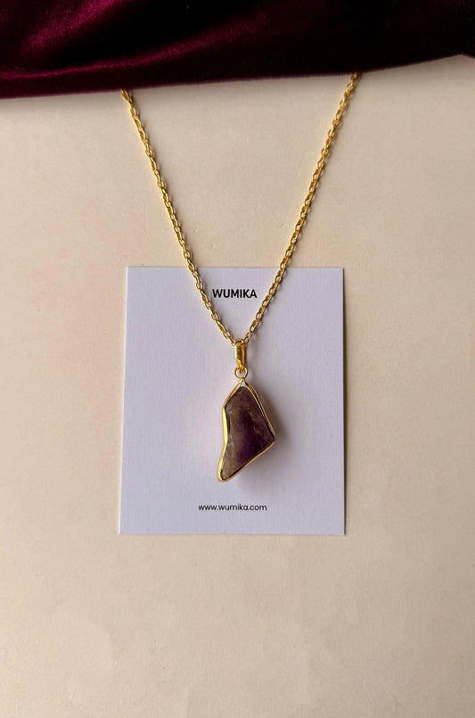 Handmade Brass Necklace with Raw Crystal Gemstone Pendant – Boho Chic Jewelry