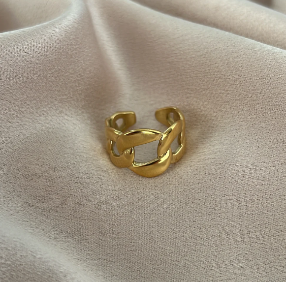 Chunky Gold Chain Link Ring | Stainless Steel Anti-Tarnish Adjustable Band