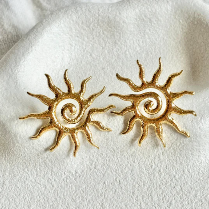Anti-Tarnish Gold Sunburst Spiral Earrings – Boho Statement Jewelry