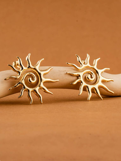 Anti-Tarnish Gold Sunburst Spiral Earrings – Boho Statement Jewelry