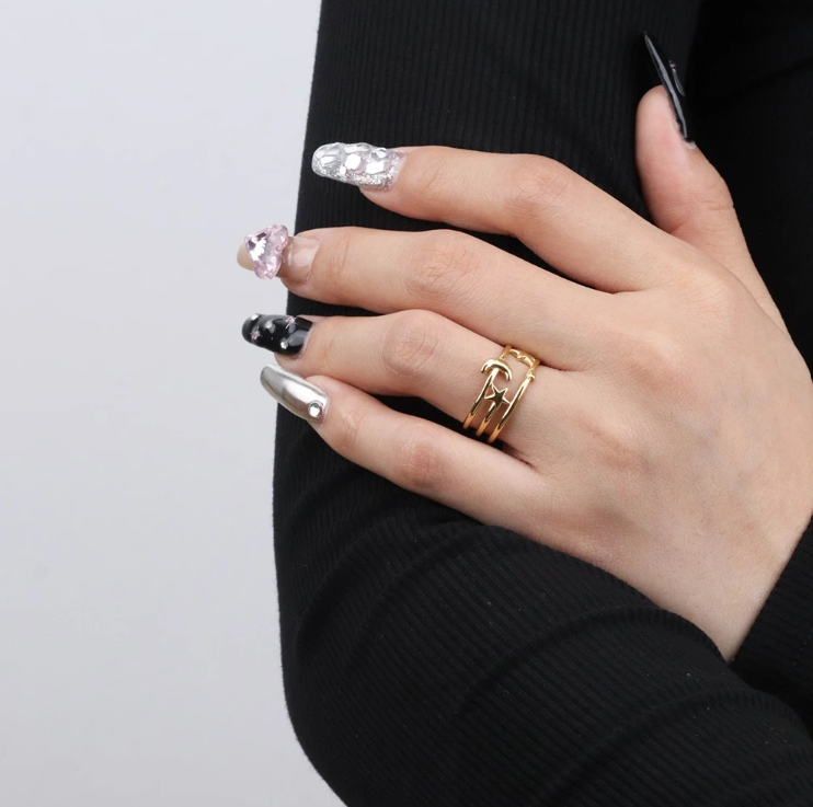 Anti-Tarnish Celestial Gold Ring – Adjustable Moon & Stars Design