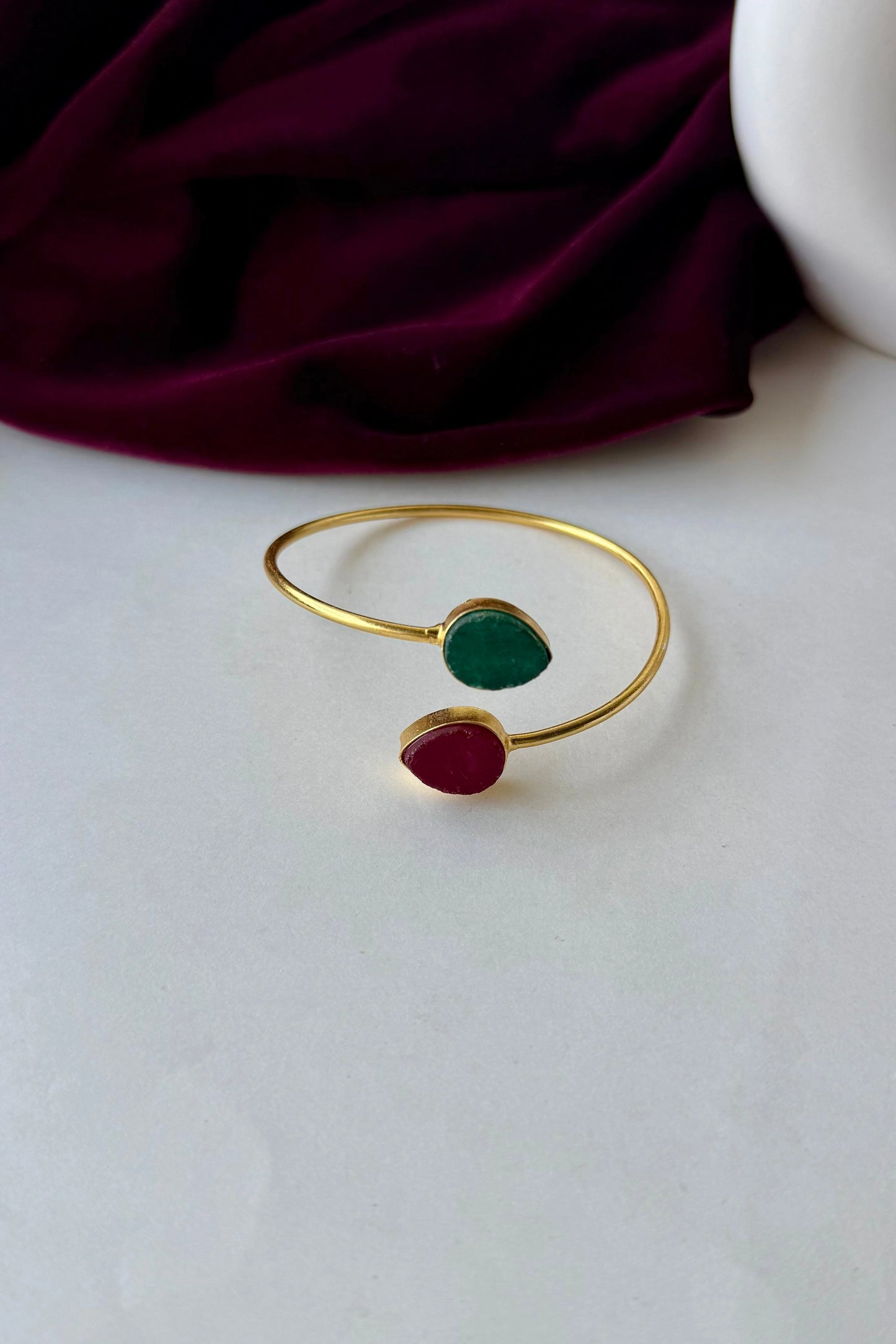 Handcrafted Raw Stone Brass Bangles – Anti-Tarnish Gold Plated Cuff Bracelet