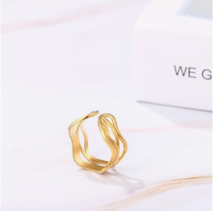 Gold Plated Stainless Steel Wavy Twist Ring | Adjustable Anti-Tarnish Ring