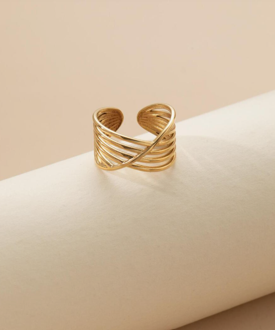 Gold Plated Stainless Steel Multi-Band Crossover Ring | Adjustable