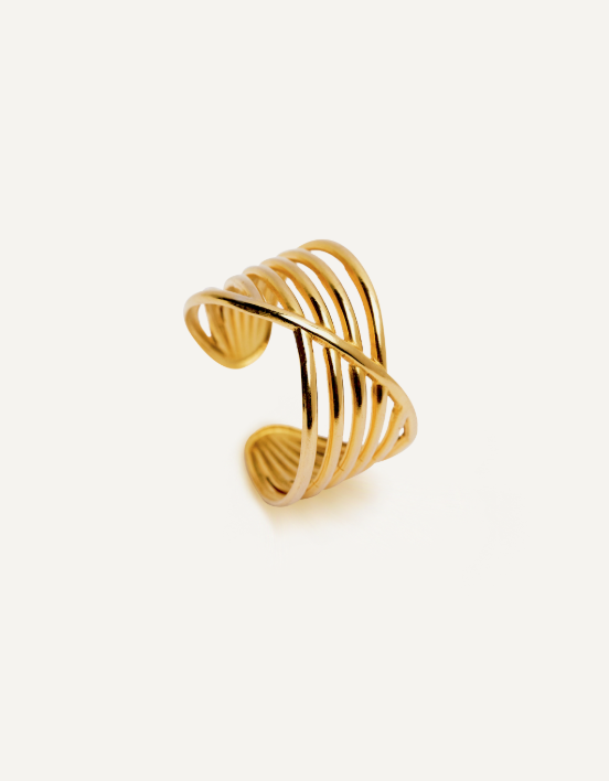 Gold Plated Stainless Steel Multi-Band Crossover Ring | Adjustable