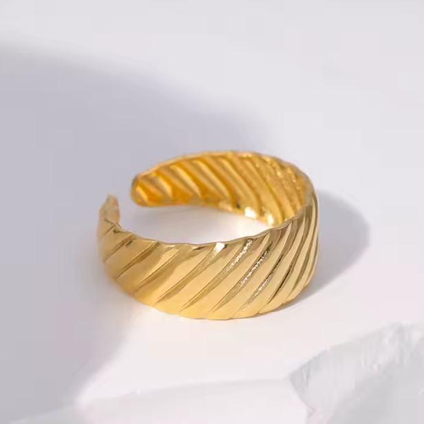 Modern Twist Adjustable Gold Stainless Steel Ring