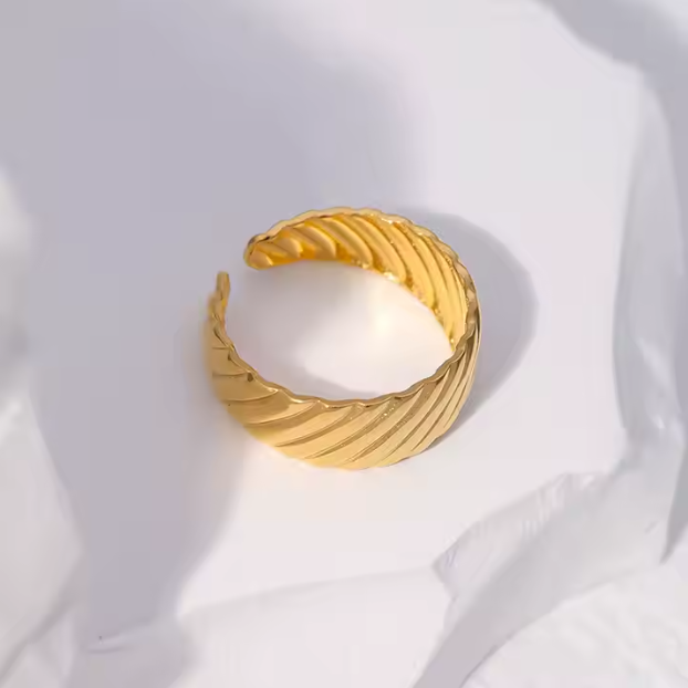 Modern Twist Adjustable Gold Stainless Steel Ring