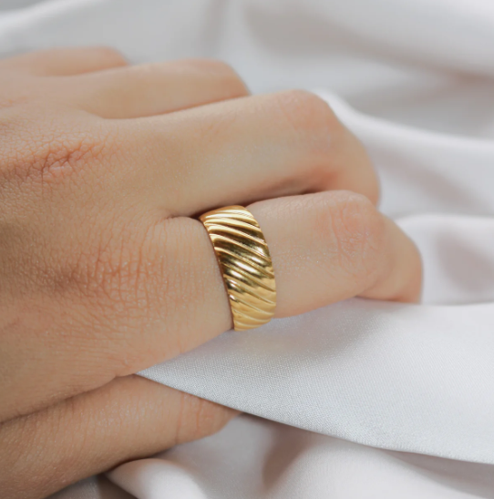Modern Twist Adjustable Gold Stainless Steel Ring