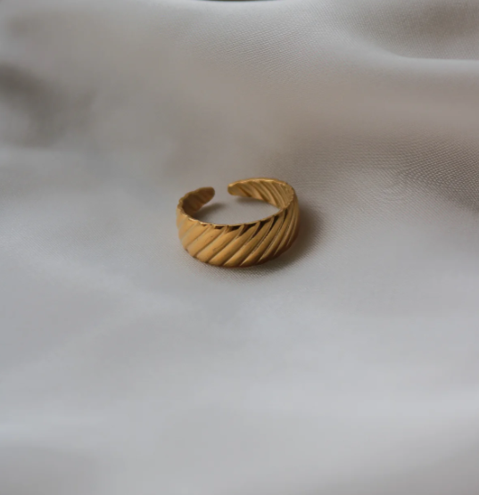 Modern Twist Adjustable Gold Stainless Steel Ring