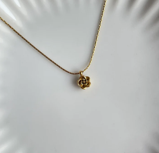 Minimal Gold Rose Pendant Necklace | Dainty Flower Chain Necklace
