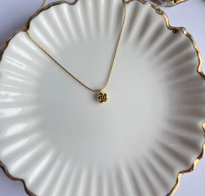Minimal Gold Rose Pendant Necklace | Dainty Flower Chain Necklace