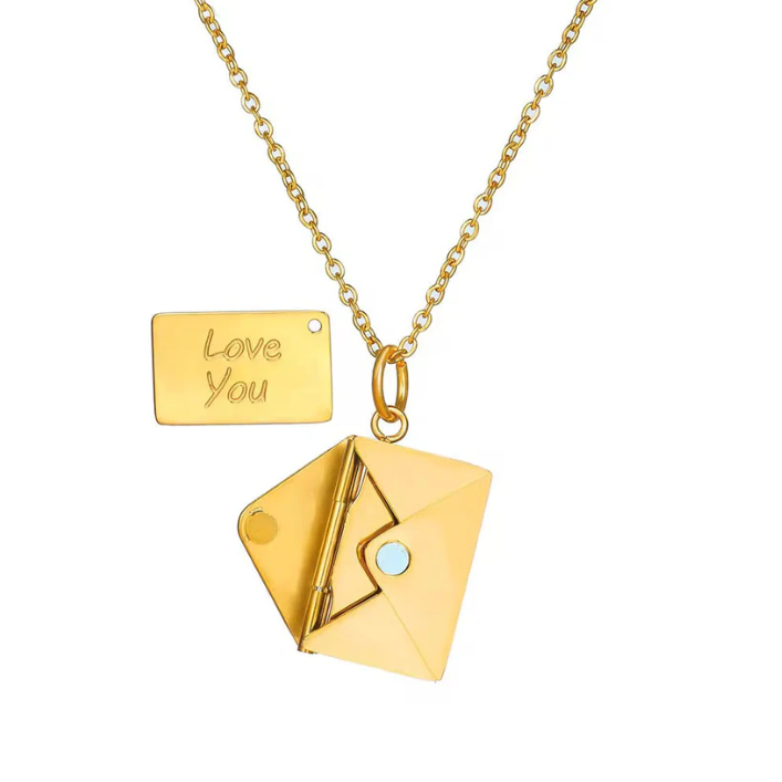 Love You Envelope Pendant Necklace | Gold-Plated Stainless Steel Chain for Women