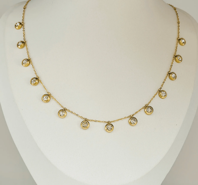 Dainty Gold Charm Necklace with Crystal Drops | Minimal Everyday Necklace