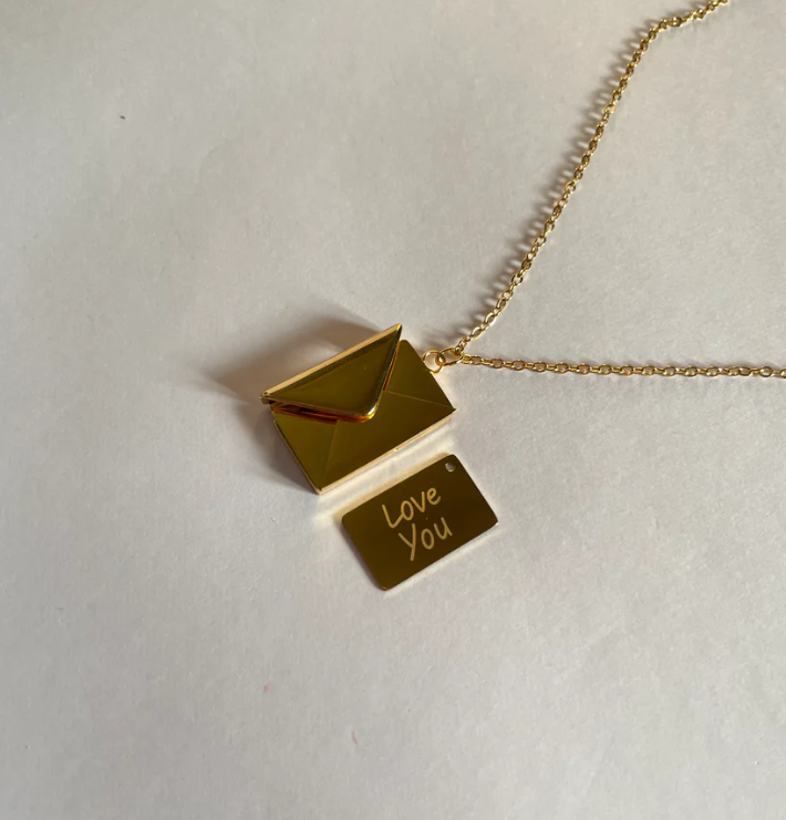 Love You Envelope Pendant Necklace | Gold-Plated Stainless Steel Chain for Women