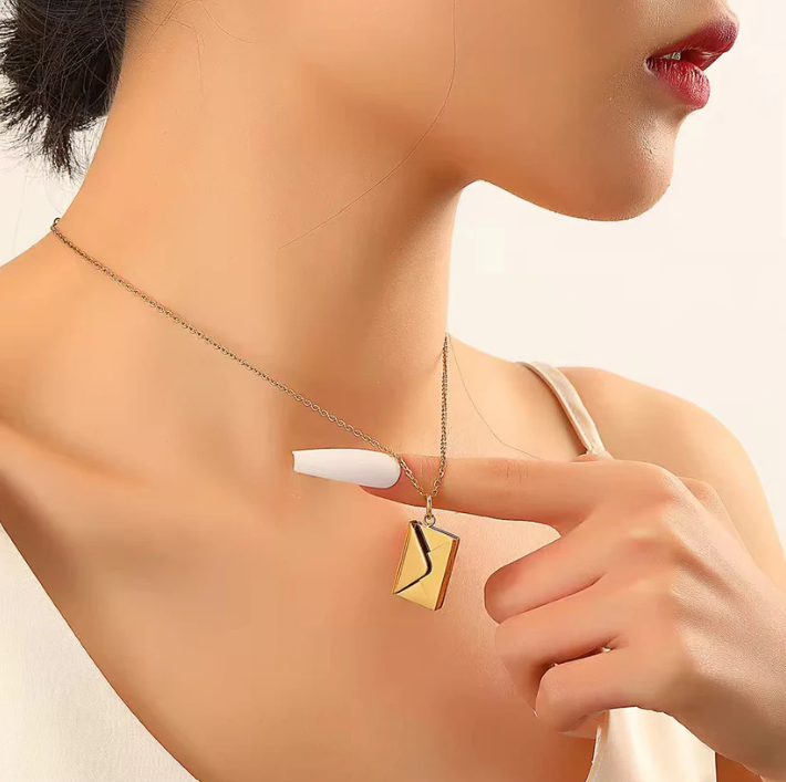 Love You Envelope Pendant Necklace | Gold-Plated Stainless Steel Chain for Women