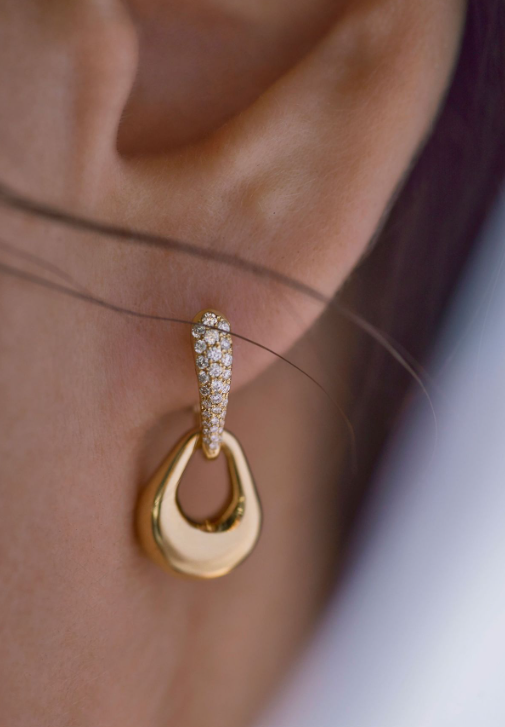 Gold Teardrop Dangle Earrings with Crystal Studded Top | Elegant Party Wear Earrings