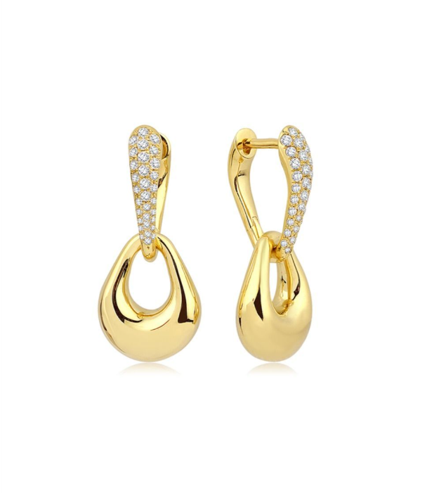 Gold Teardrop Dangle Earrings with Crystal Studded Top | Elegant Party Wear Earrings