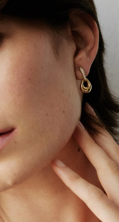 Gold Teardrop Dangle Earrings with Crystal Studded Top | Elegant Party Wear Earrings
