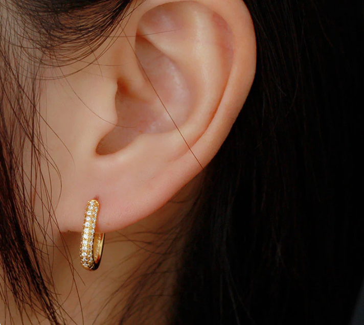 Crystal Studded Gold Huggie Hoops | Trendy Everyday Earrings