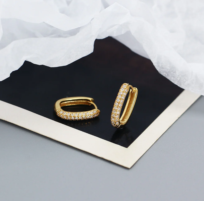 Crystal Studded Gold Huggie Hoops | Trendy Everyday Earrings