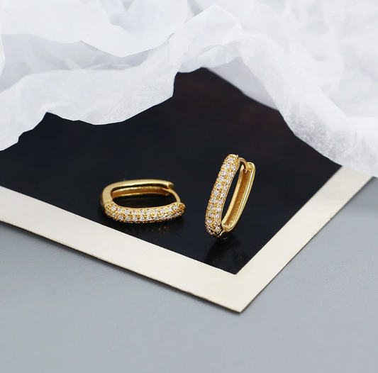 Crystal Studded Gold Huggie Hoops | Trendy Everyday Earrings