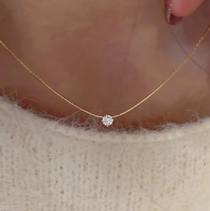 Dainty Solitaire Crystal Pendant Necklace in Gold | Minimal Everyday Necklace