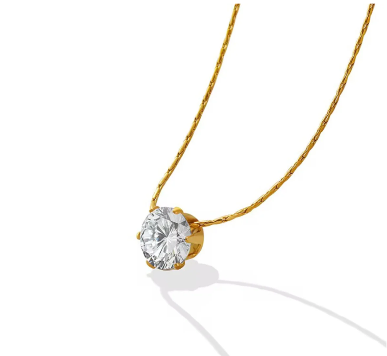 Dainty Solitaire Crystal Pendant Necklace in Gold | Minimal Everyday Necklace