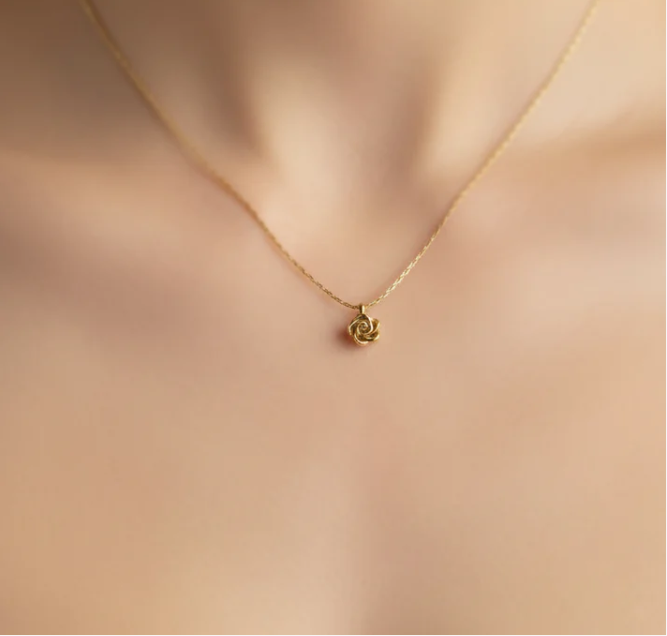 Minimal Gold Rose Pendant Necklace | Dainty Flower Chain Necklace