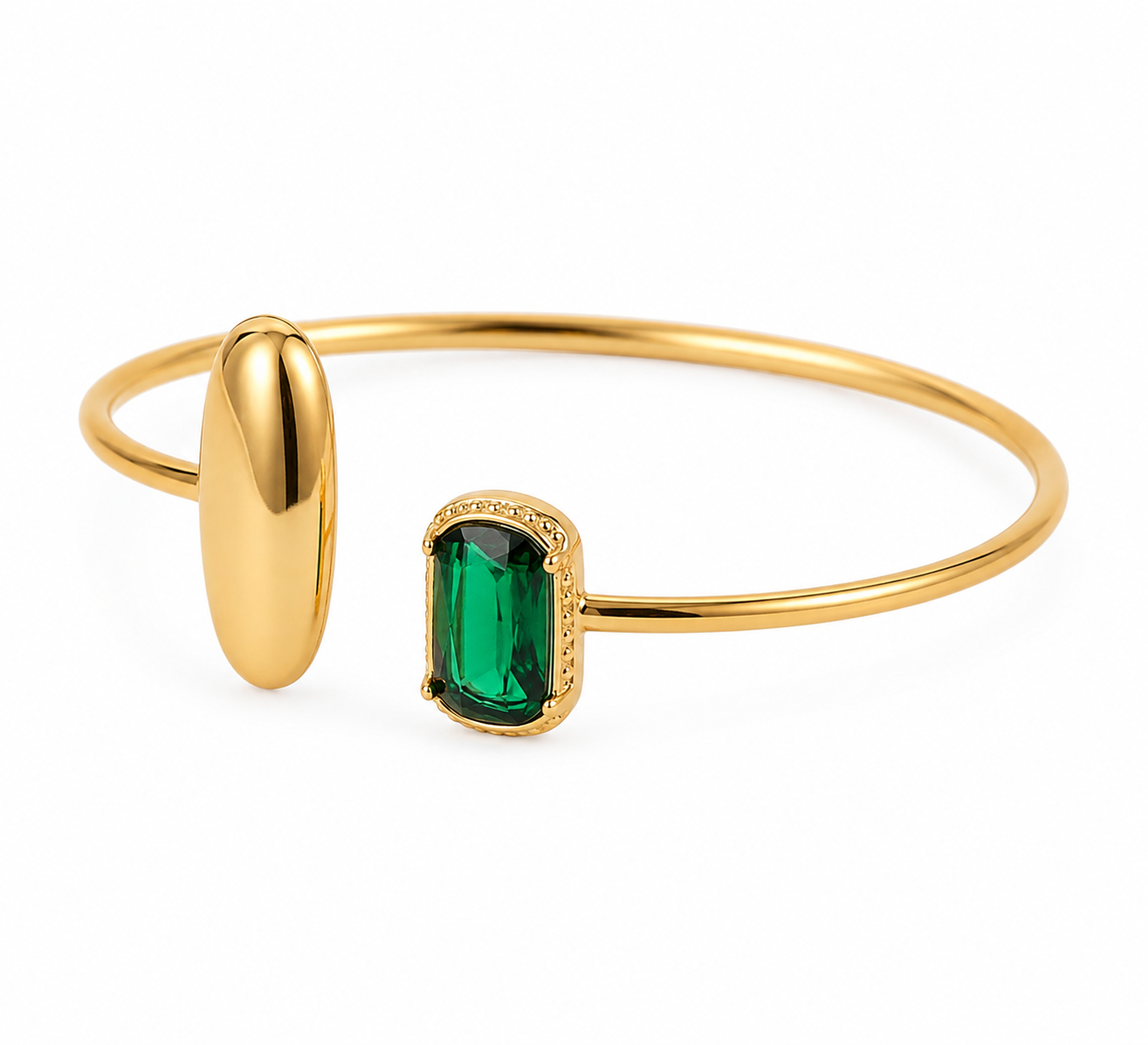 Gold Open Cuff Bangle with Rectangular Gemstone