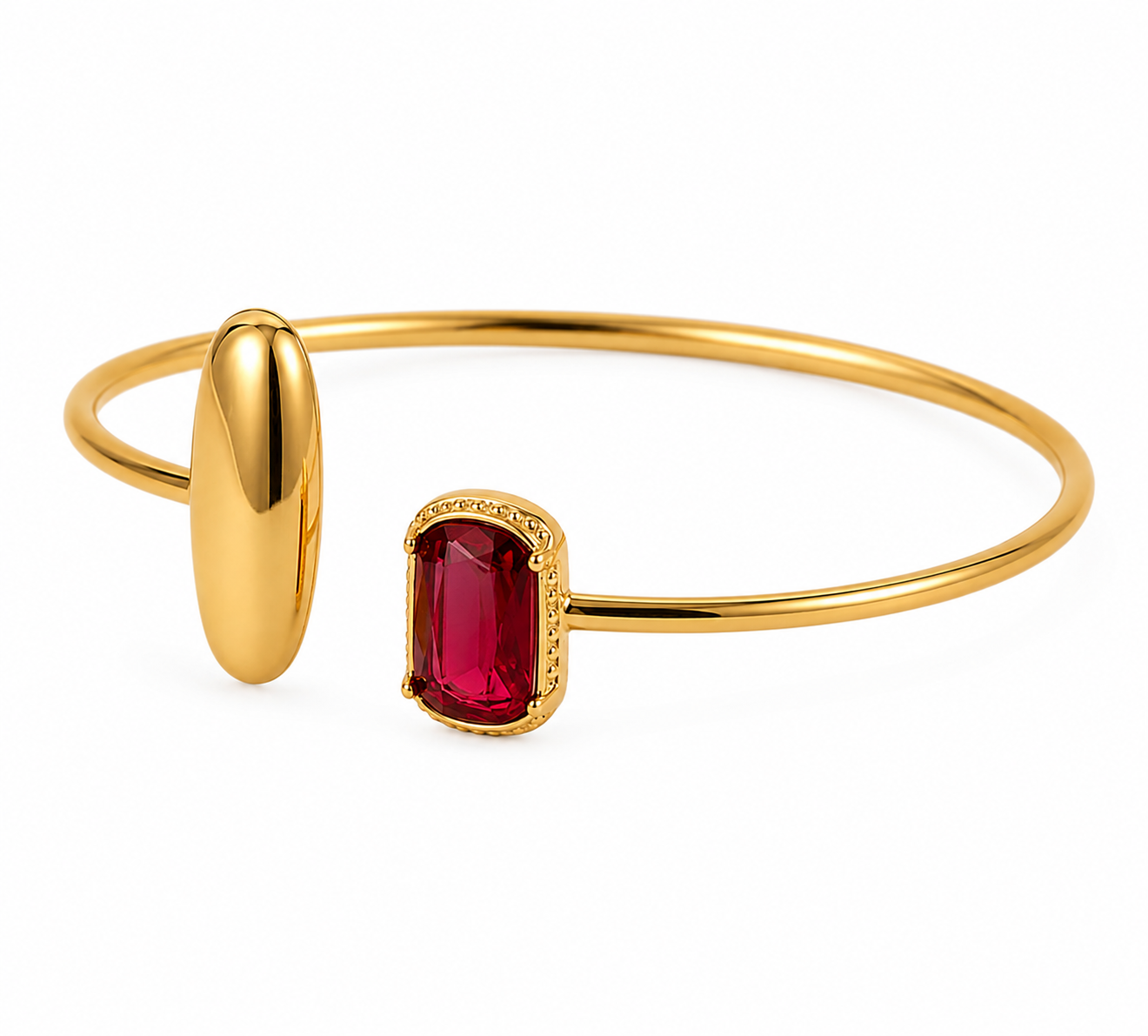 Gold Open Cuff Bangle with Rectangular Gemstone