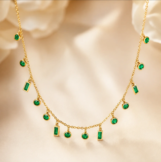 Green Gemstone Charm Necklace | Elegant Dainty Jewelry for Women
