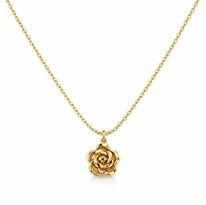 Minimal Gold Rose Pendant Necklace | Dainty Flower Chain Necklace
