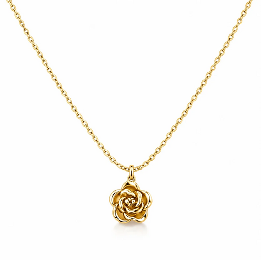 Minimal Gold Rose Pendant Necklace | Dainty Flower Chain Necklace