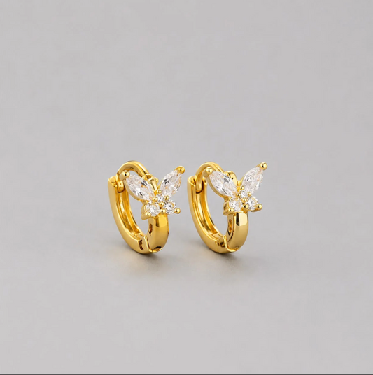 Mini Butterfly Hoop Earrings | Small Gold-Plated Second Stud Earrings for Women