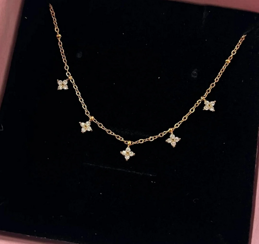 Gold Floral Charm Chain Necklace – Anti-Tarnish Stainless Steel