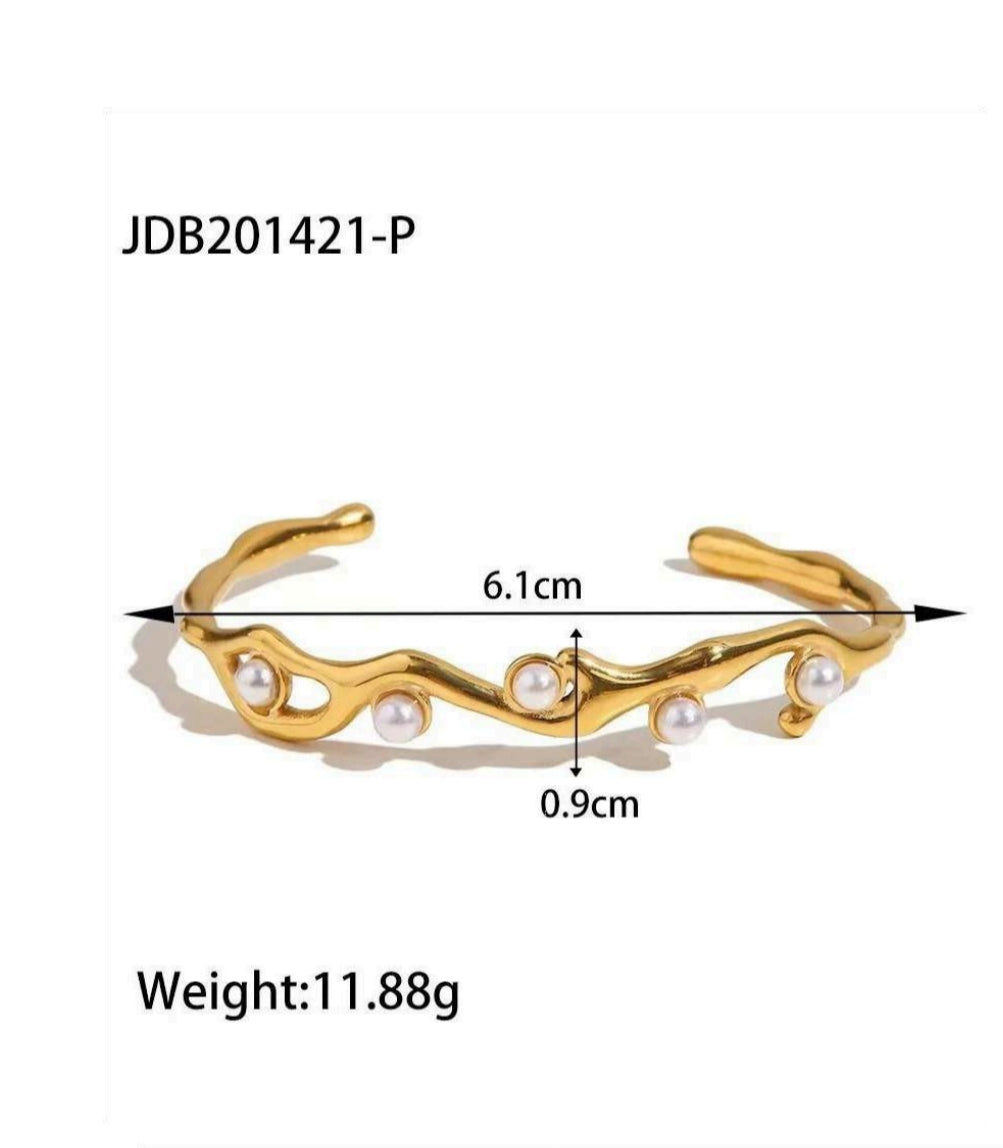 Elegant Gold-Plated Pearl Branch Bangle Bracelet – Delicate Adjustable Women’s Fashion Jewelry