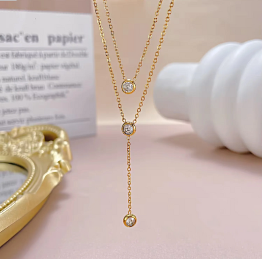 Layered Gold Crystal Necklace – Anti-Tarnish Stainless Steel