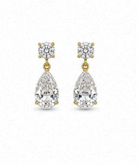 Gold-plated crystal teardrop drop earrings