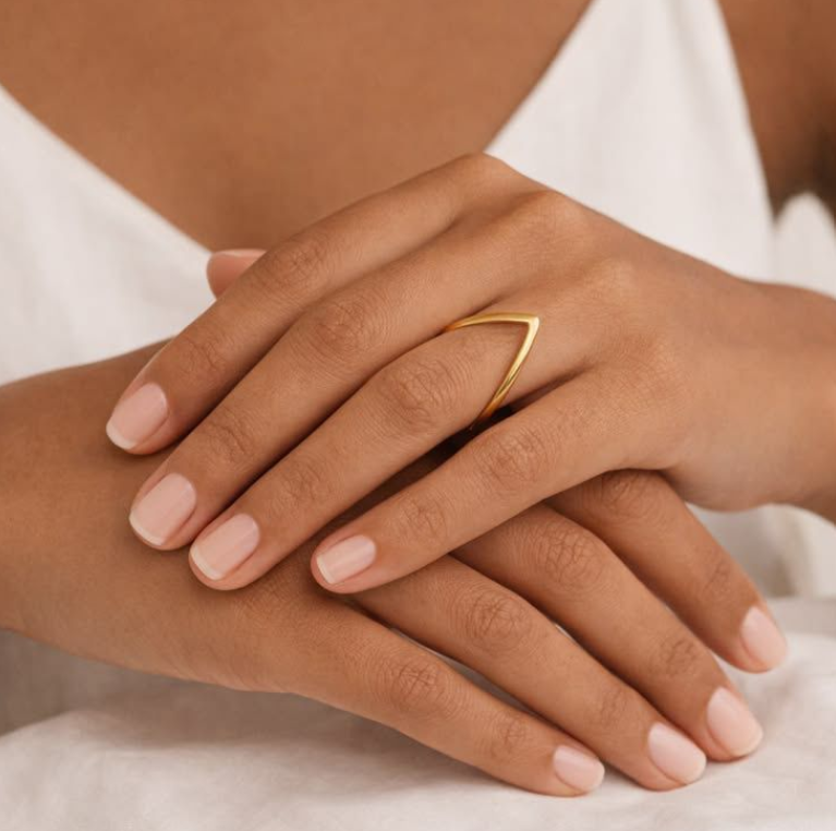 Minimalist Gold V-Shape Ring for Women | Anti-Tarnish Stainless Steel Jewelry (Adjustable)