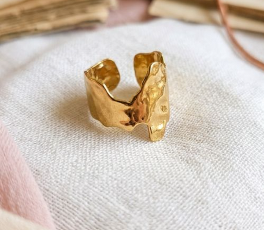 Abstract Textured Statement Gold Ring | Stainless Steel Anti-Tarnish Adjustable