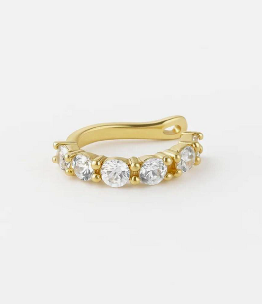 Gold single-layer crystal ear cuff, no piercing needed