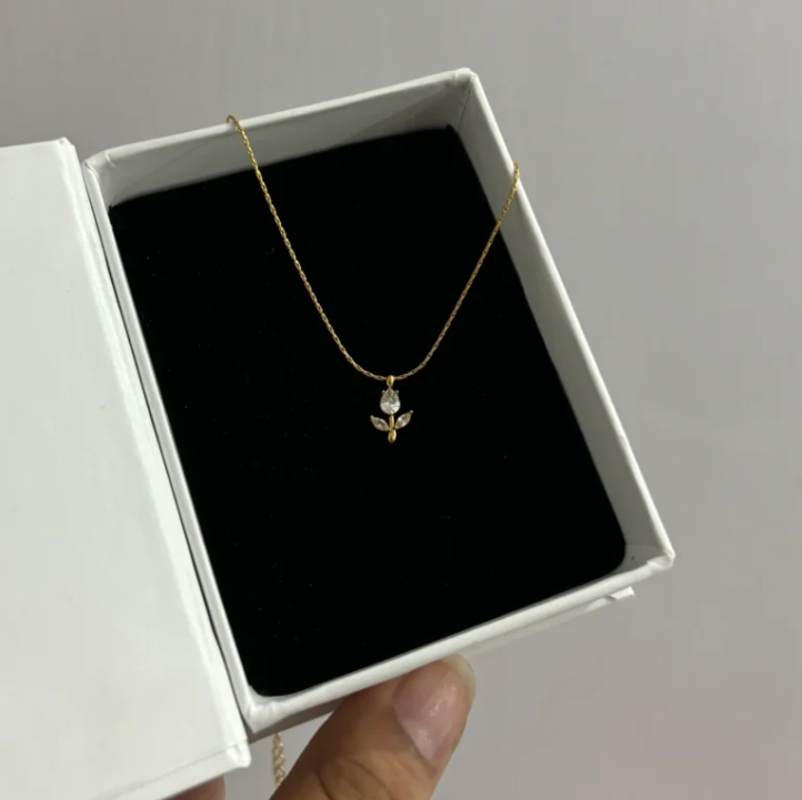 Gold rose flower pendant necklace — alternate view