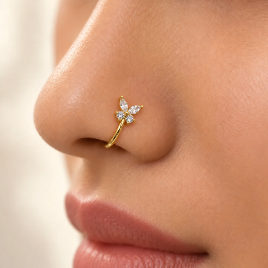 Gold floral crystal nose pin