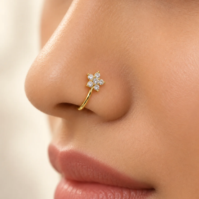 Minimal floral nose pin